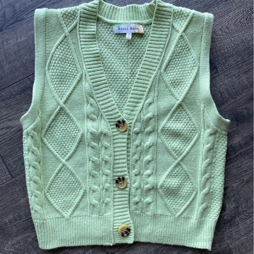 Green Button-Up Sweater Vest in Size Small